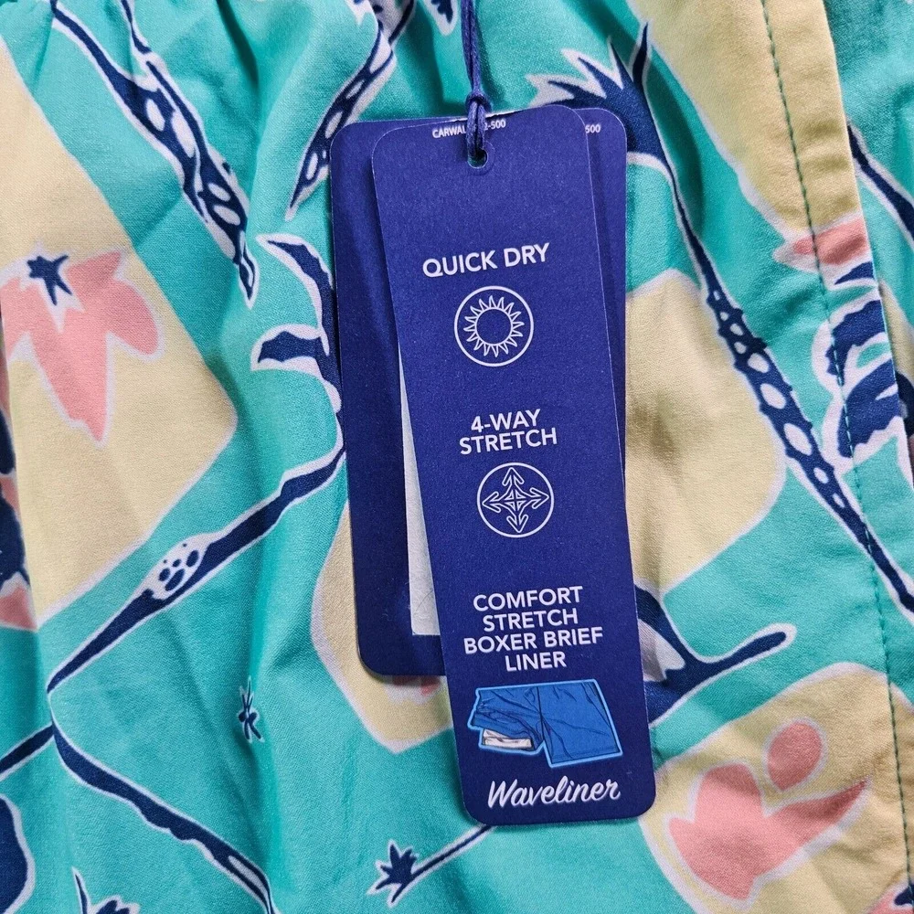 NWT Caribbean Swim Shorts Trunks Men's 4XB Lined‎ Zip Pocket Palm Tree Pineapple